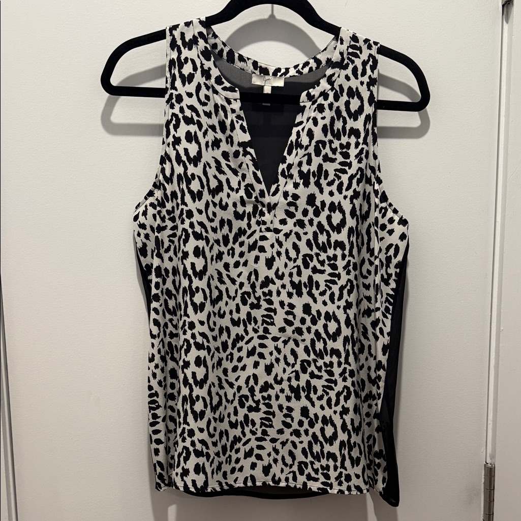 Joie Black And White Animal Print Silk Blouse Size S